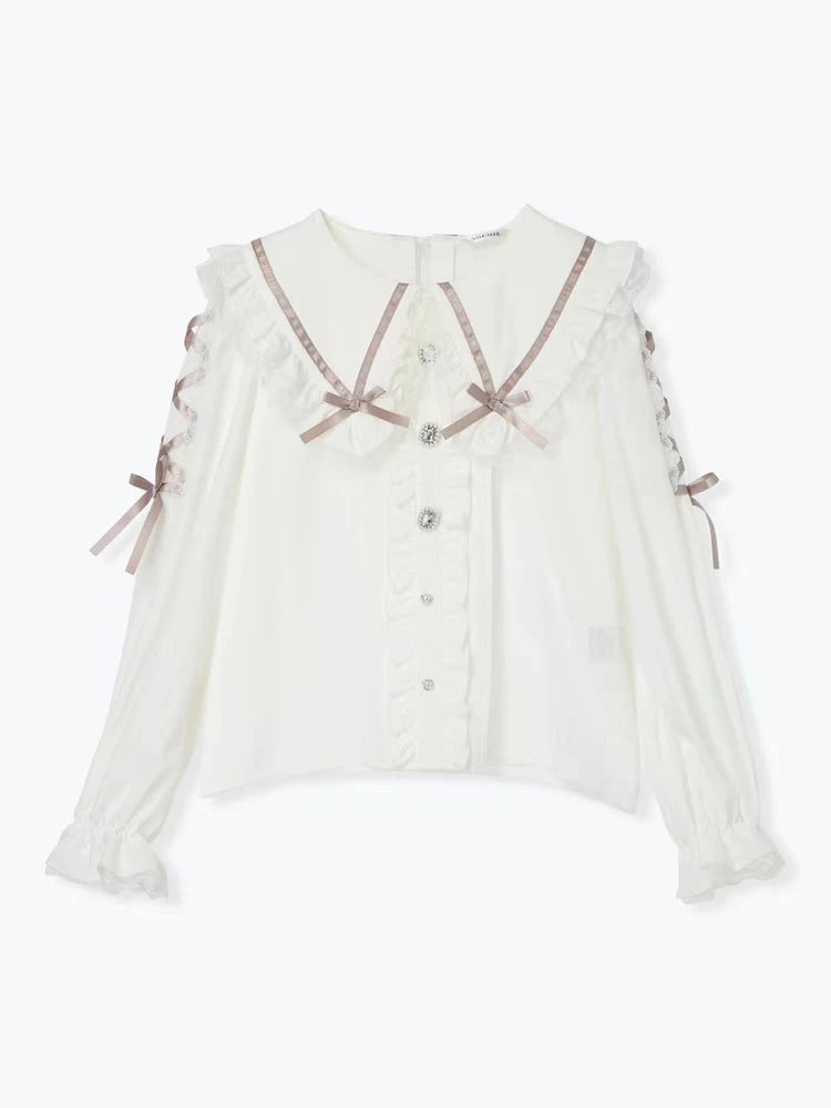 Noemi Sweet Lace Trim Long Sve irt New Arrival ELAKE Brand Polyester Fiber Straight Cut Lightweight Daily Wear for Girls