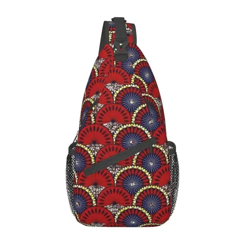 Maroon African Ankara Crossbody Sling Backpack Africa Civilization Styles Shoulder Chest Bag for Travel Hiking Daypack