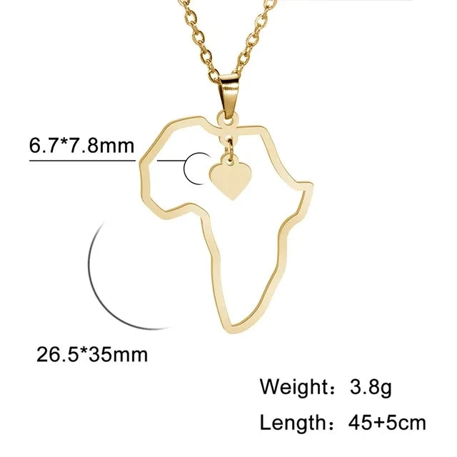 My Shape Africa Map Lion Elephant Monkey Giraffe Pendant Necklaces Men Women Stainless Steel Animal Chain Choker African Jewelry