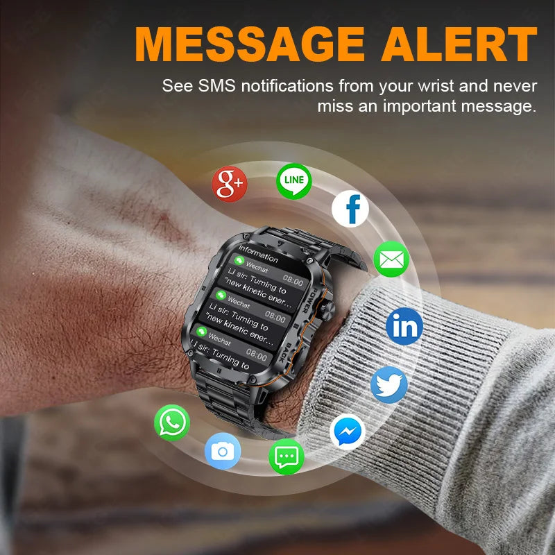 Lige 2025 relógio inteligente militar robusto masculino relógios ao ar livre lp68 à prova dwaterproof água 1.95 "al voz bt chamada homem smartwatch para android ios