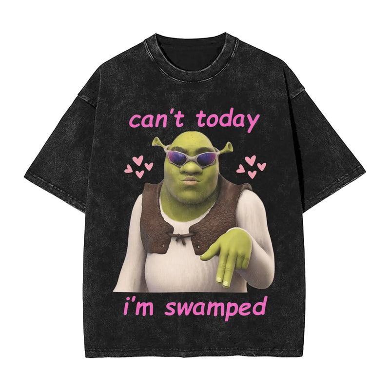 Swamped Shrek T Shirt Summer  Aesthetic T-Shirts Casual Trendy Cool Tshirt For Couple Short-Sleeved Design Top Tees