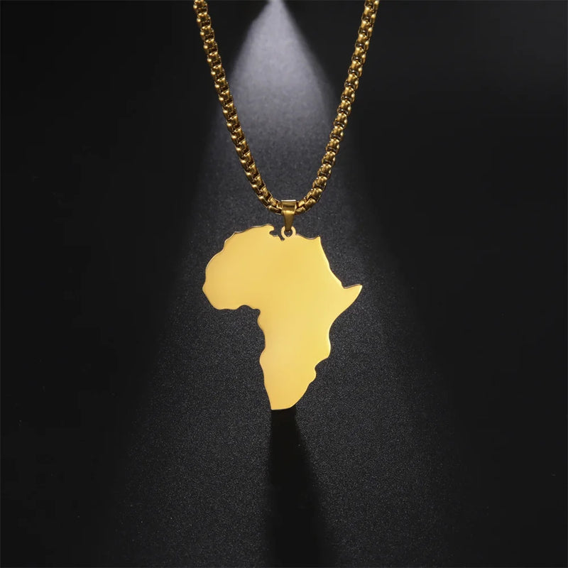 My Shape Africa Map Pendants Necklaces Africa Countries Flags Necklace Box Chain for Men Stainless Steel Male Jewelry Women Gift