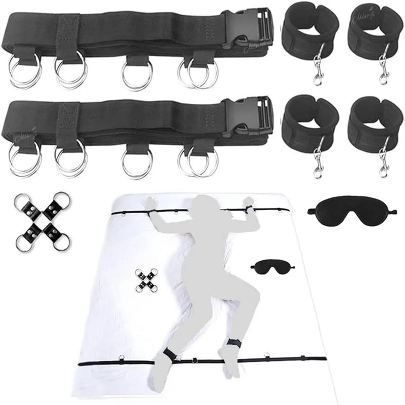 Conjunto bdsm de brinquedo, algemas sexuais para casal, kit adulto, algema sexual bdsm, venda, strapon, cama, bondage, escravo, sadomasochismo