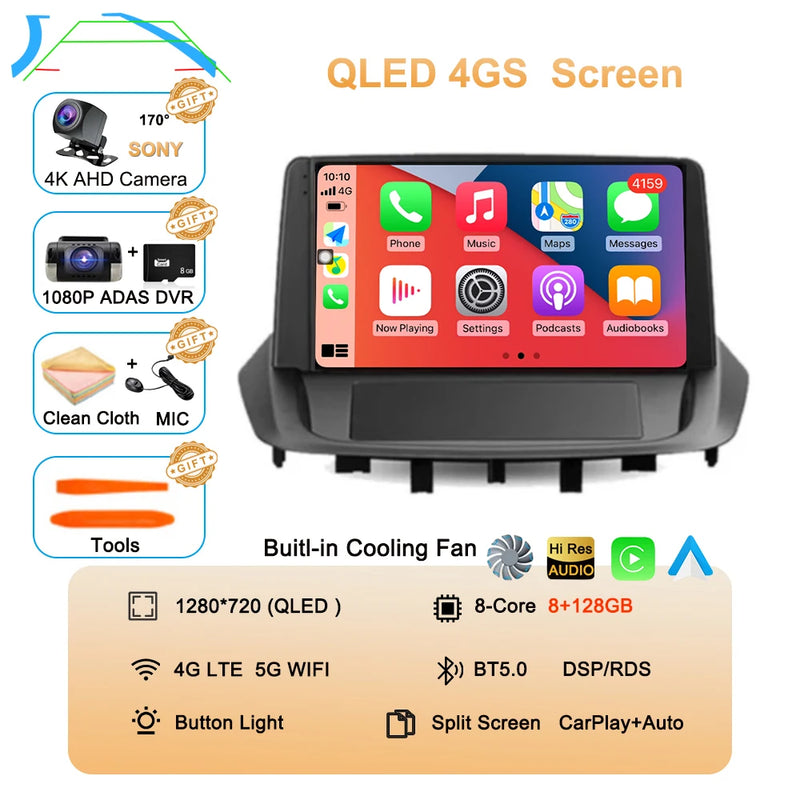 Android 14 For Renault Fluence 1 2009 - 2017 Multimedia Monitor Carplay Auto WIFI Navigation Player Video Stereo GPS Radio QLED