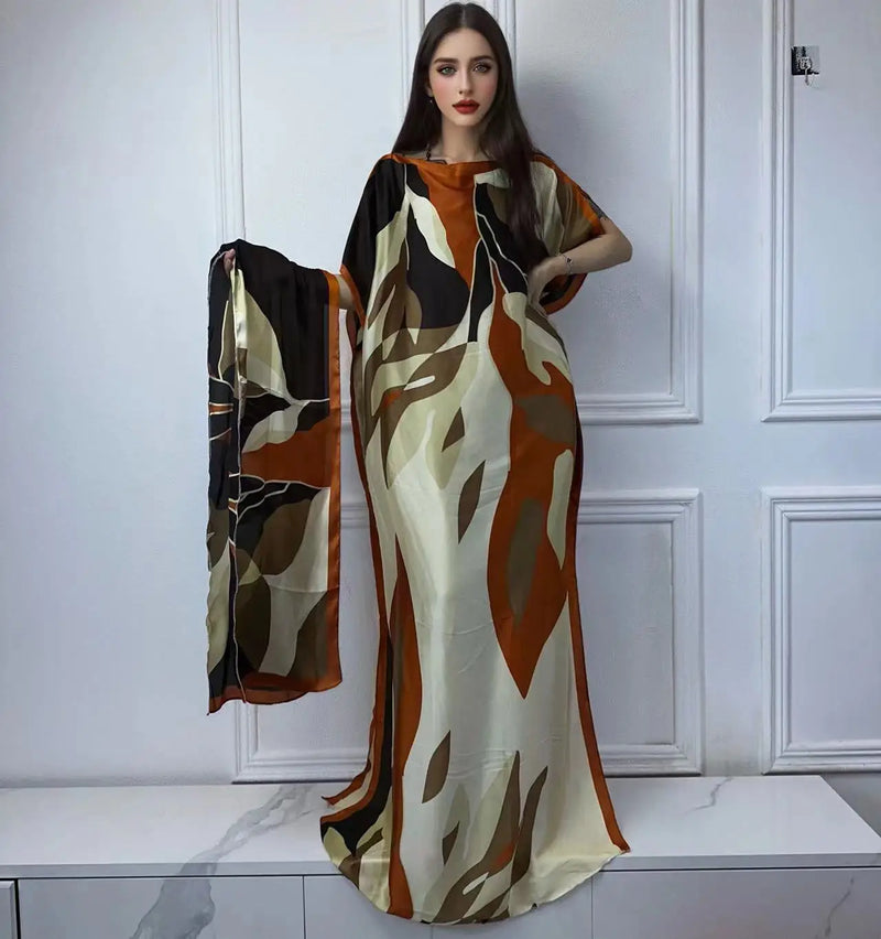 Winyi africano muçulmano senhora verão boho moda impresso kaftan vestido de férias solto streetwear abaya com cinto vestido de praia