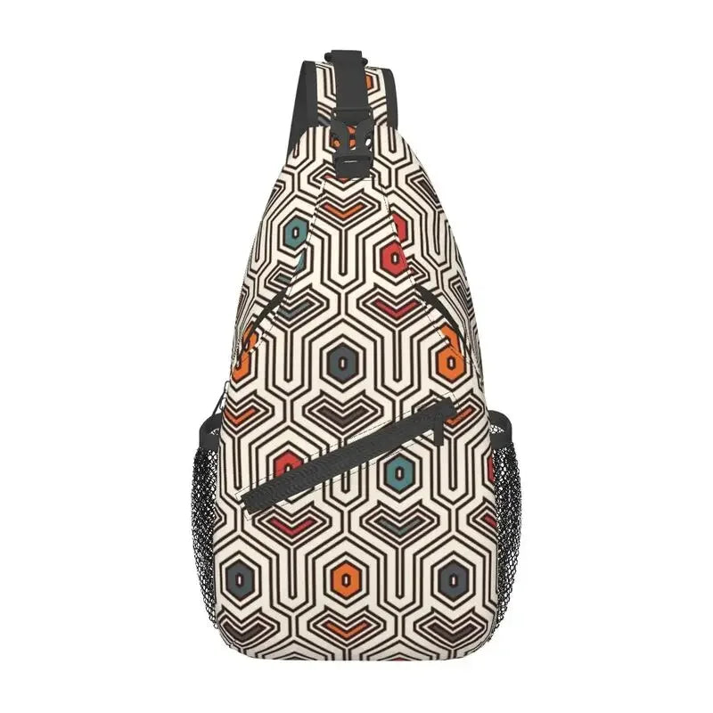 African Kente Cloth Design Sling Bag for Traveling Traditional Africa Ethnic Pattern Chest Crossbody Backpack Shoulder Daypack