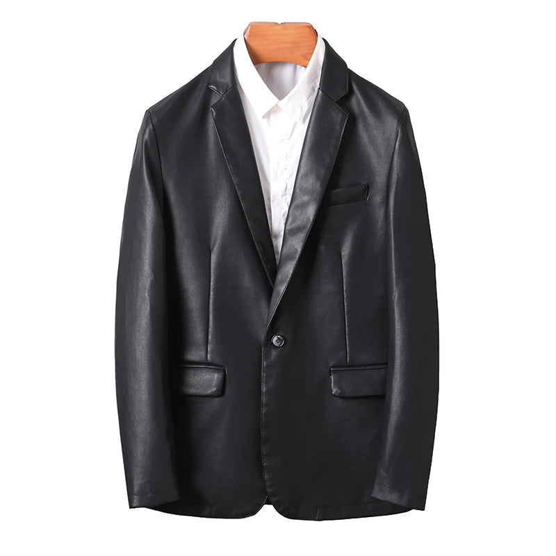 Male Fashion Business Fashion Men's Casual Leather Dress Suit Coat Casual Pu Blazers Jacket Casual Blazer Jackets Man Outerwear