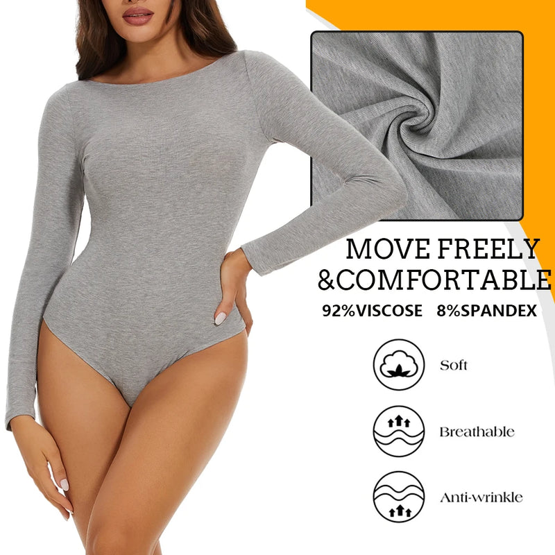 Feminino gola redonda elástico bodysuit manga longa macacão shapewear shaper senhora sexy nova feminina roupas quentes outono inverno