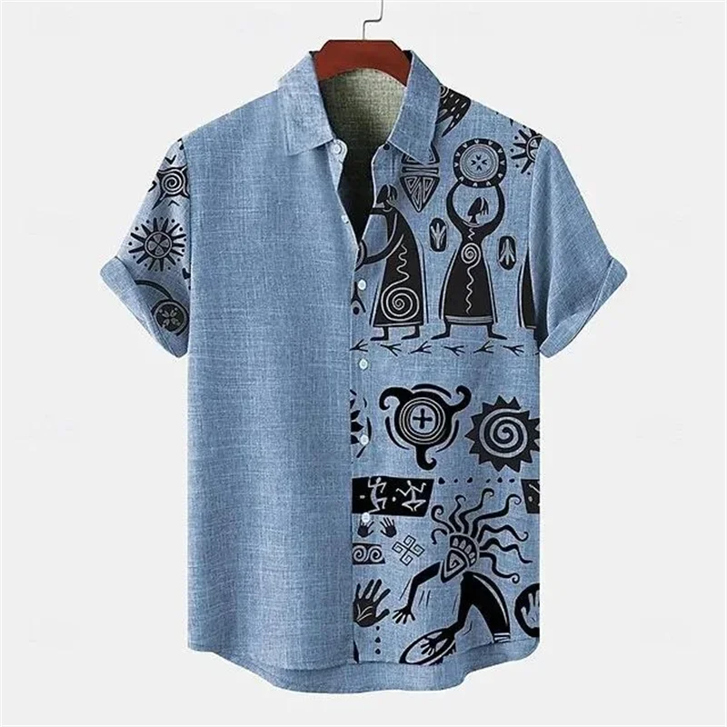 Fashionable and minimalist 3D cotton and linen short sleeved shirt, comfortable hot selling in summer and autumn, African tribal