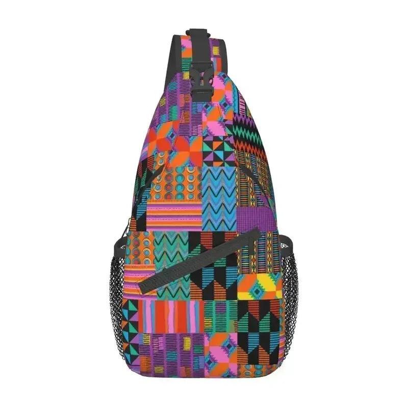 Maroon African Ankara Crossbody Sling Backpack Africa Civilization Styles Shoulder Chest Bag for Travel Hiking Daypack