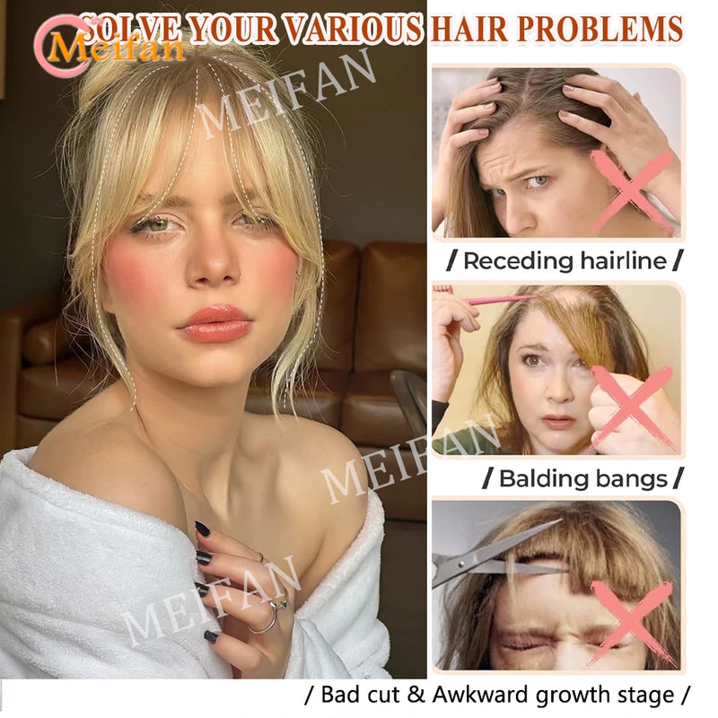 Lightweight Air Bangs Middle Part Natural Front Forehead Invisible Hair Patch Round Face French Bangs Fake Bangs For Women