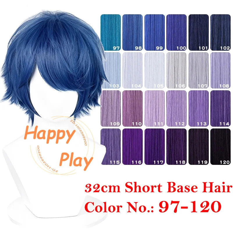 Synthetic Layered 32cm Short Anime Cosplay Wig Blue Purple Series Heat Resistant Hair For Men Women Halloween Anime Cosplay Wigs