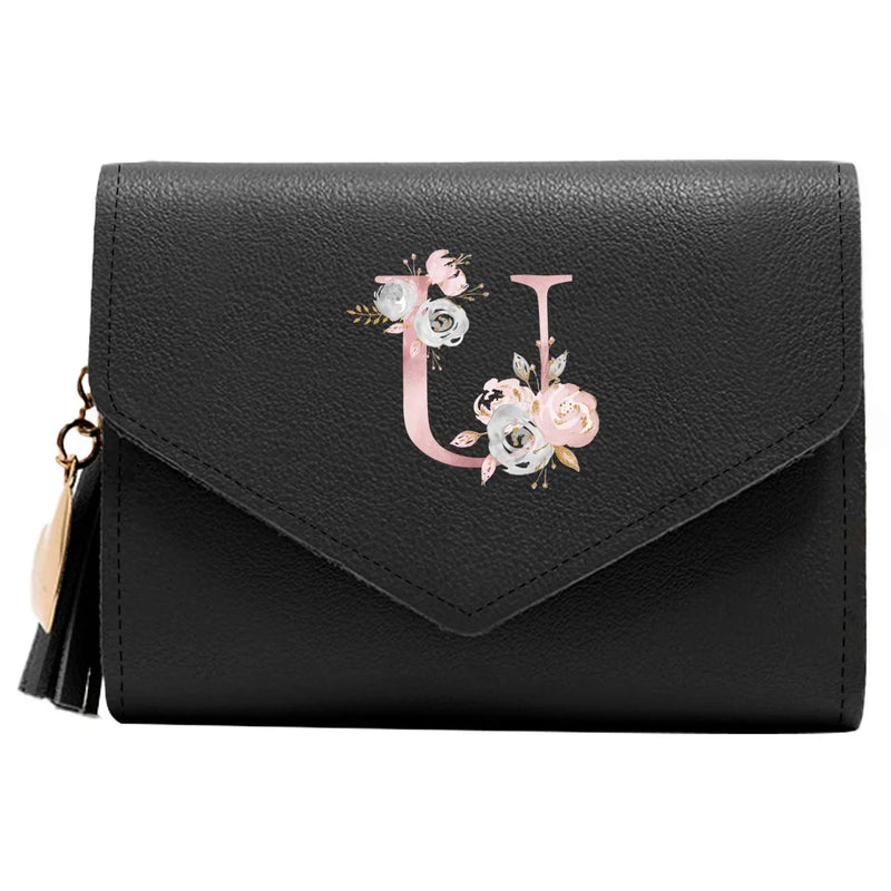 Purse Female Mini Wallet Cute Purse Pink Flower Pattern Slim Wallet RFID Blocking Credit Card Holder Coin Pocket ID Window