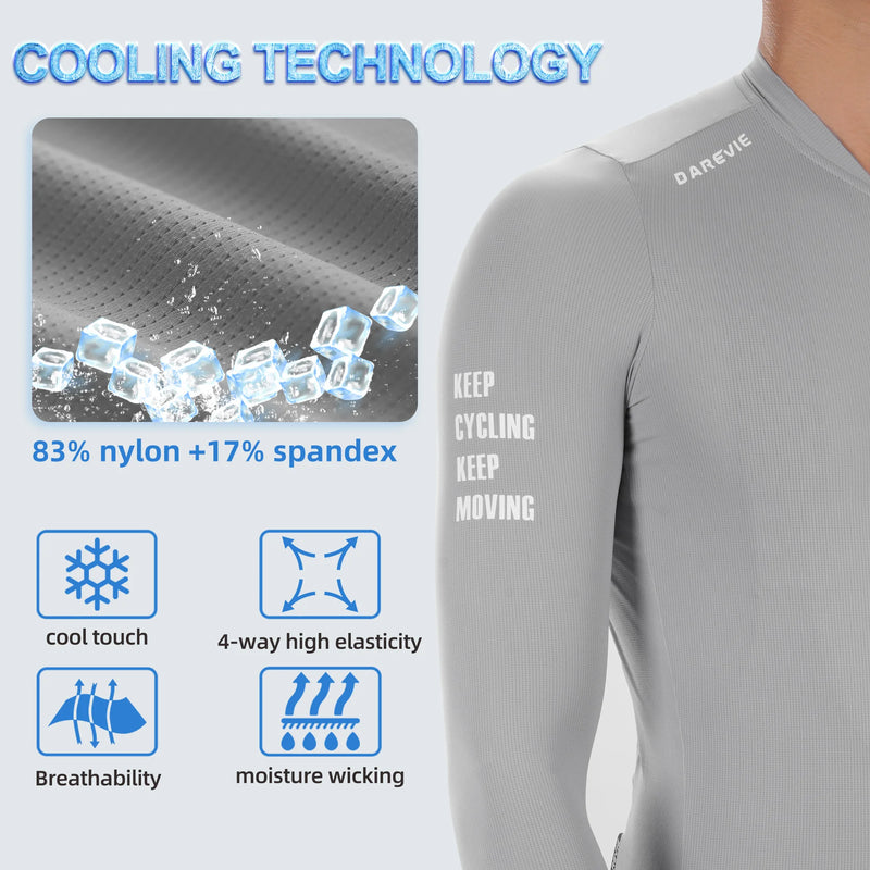 DAREVIE Ciclismo Jersey Manga Longa Homens Mulheres Cool Tecnologia Homem Ciclismo Maillot Soft Respirável Quick Dry SPF 50 Tamanho Pequeno
