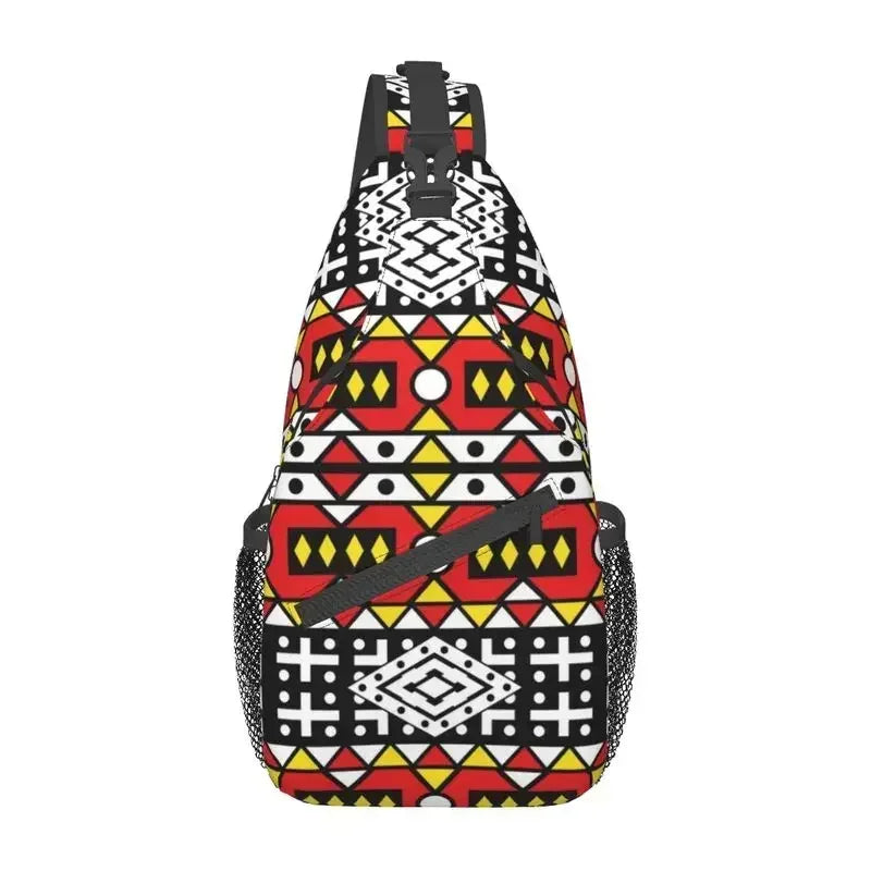 Maroon African Ankara Crossbody Sling Backpack Africa Civilization Styles Shoulder Chest Bag for Travel Hiking Daypack
