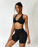 Novo sem costura shorts de yoga hip levantamento cintura alta esportes e fitness três partes calças alta elasticidade apertado encaixe calças de yoga