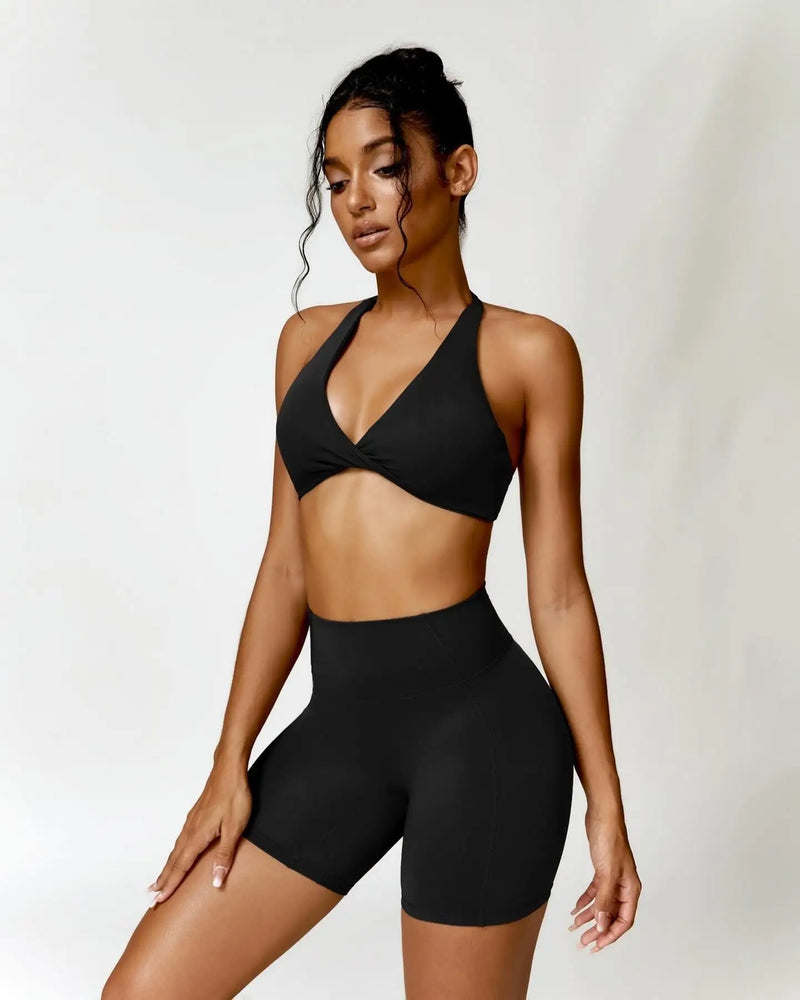 Novo sem costura shorts de yoga hip levantamento cintura alta esportes e fitness três partes calças alta elasticidade apertado encaixe calças de yoga