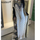 XIZEO vestidos africanos muçulmanos para mulheres dubai abaya gola redonda vestido kaftan com estampa de bolinhas, vestido maxi elegante, vestido maxi