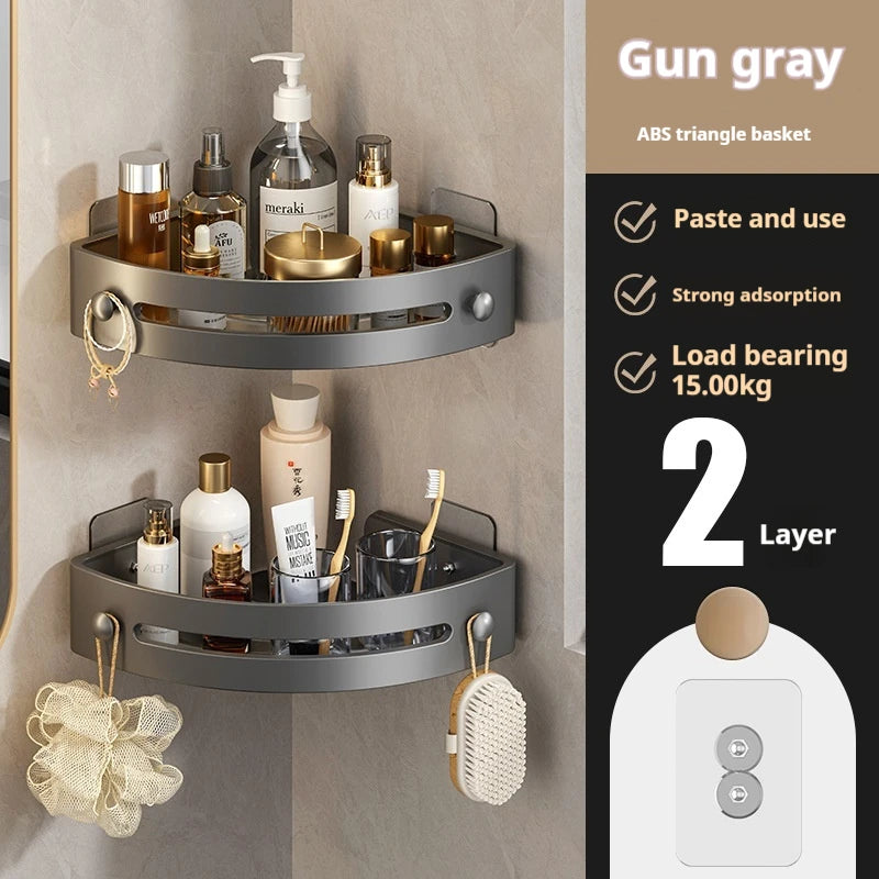 Suporte de chuveiro de canto do banheiro sem broca adesivo fixado na parede shampoo titular para banheiros garrafas de rack de armazenamento de condicionador