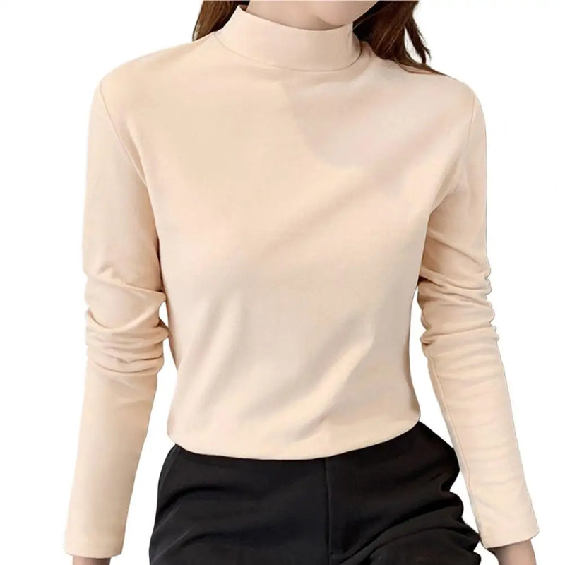 Half High Collar Women Thermal Top Slim Bottoming Blouse Autumn Winter Tee Shirt Thickened Double-Sided Fleece  Thermal Top
