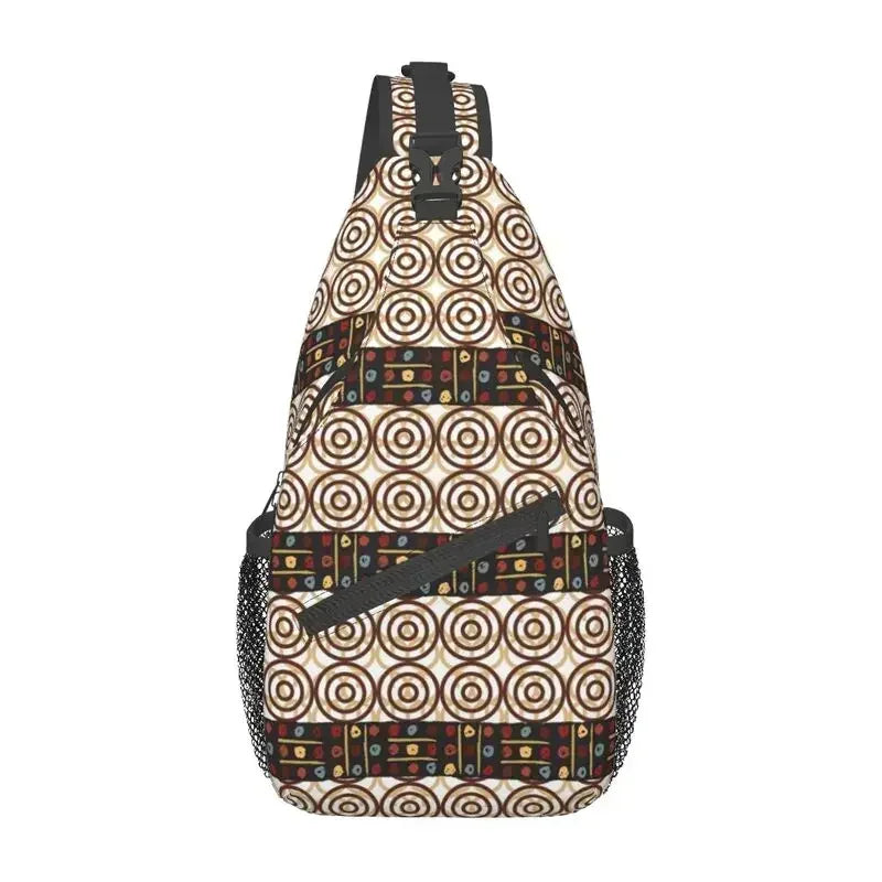 Maroon African Ankara Crossbody Sling Backpack Africa Civilization Styles Shoulder Chest Bag for Travel Hiking Daypack