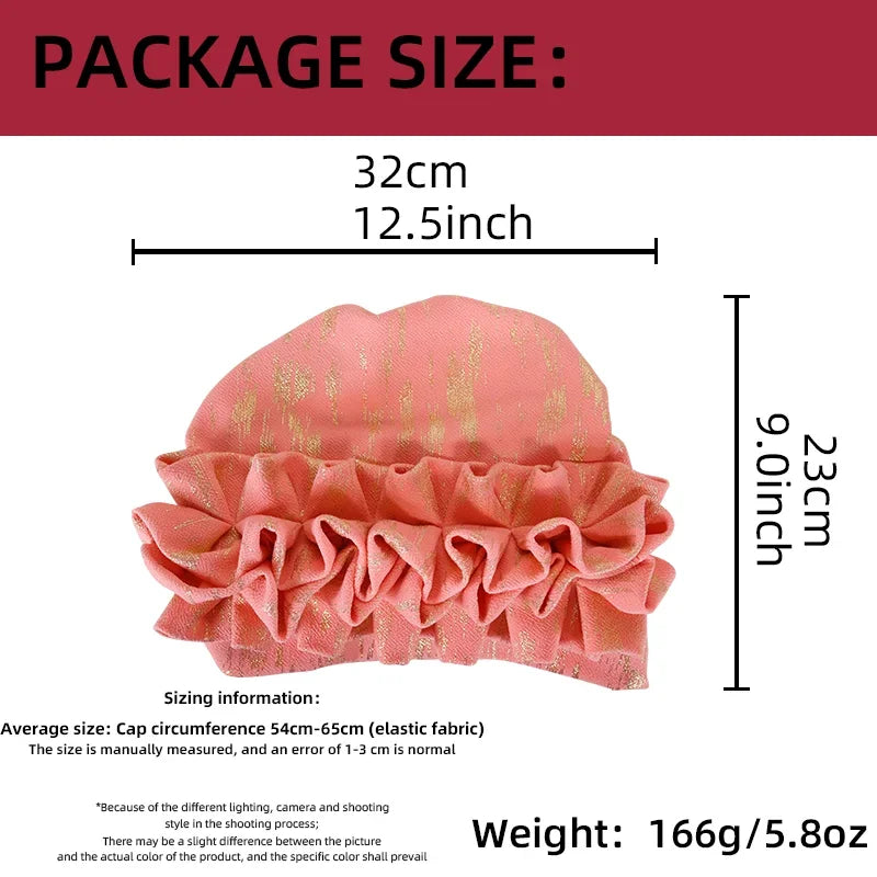 Africano babados cabeça envolve gorro ouro carimbo tecido turbante boné para mulheres nigeria festa de casamento headtie