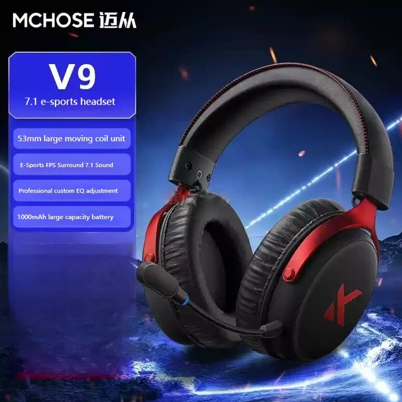 MCHOSE V9 pro E-Sports Headset com microfone Tri-Mode Gaming USB sem fio 7.1 canais Som surround Fones de ouvido de áudio portáteis