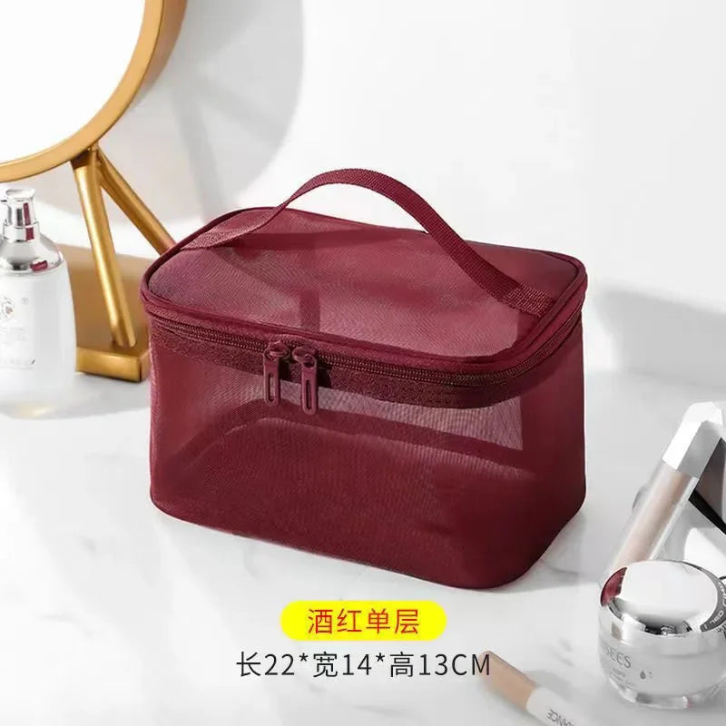 Women's Transparent Mesh Travel Cosmetic Bag Makeup and Toiletries Kit Storage Bag Make Up Organizer Bag