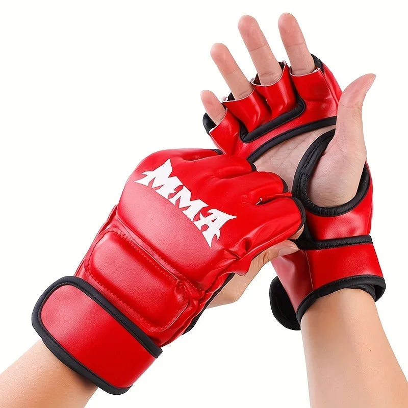 1 Pair Of  Taekwondo Muay Thai Gloves Pu Boxing Gloves Half Finger Sandbag Professional Boxing Training Equipment