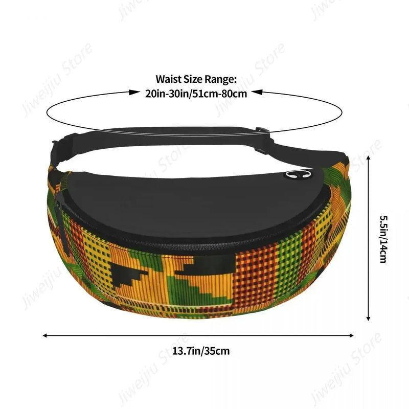African Kente Cloth Design Fanny Pack for Men Women Africa Ethnic Pattern Crossbody Waist Bag Cycling Camping Phone Money Pouch
