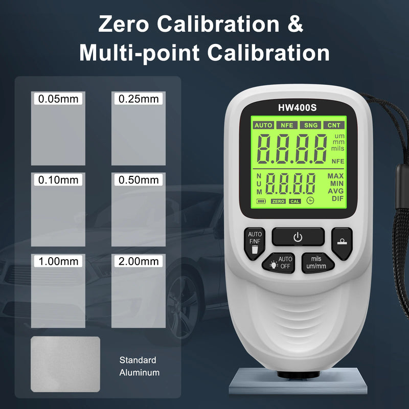 Medidor de espessura de revestimento hw400s, 0-2000um, testador de filme de pintura de carro, portátil, medidor de espessura de revestimento, ferramenta manual de pintura para fe/nfe