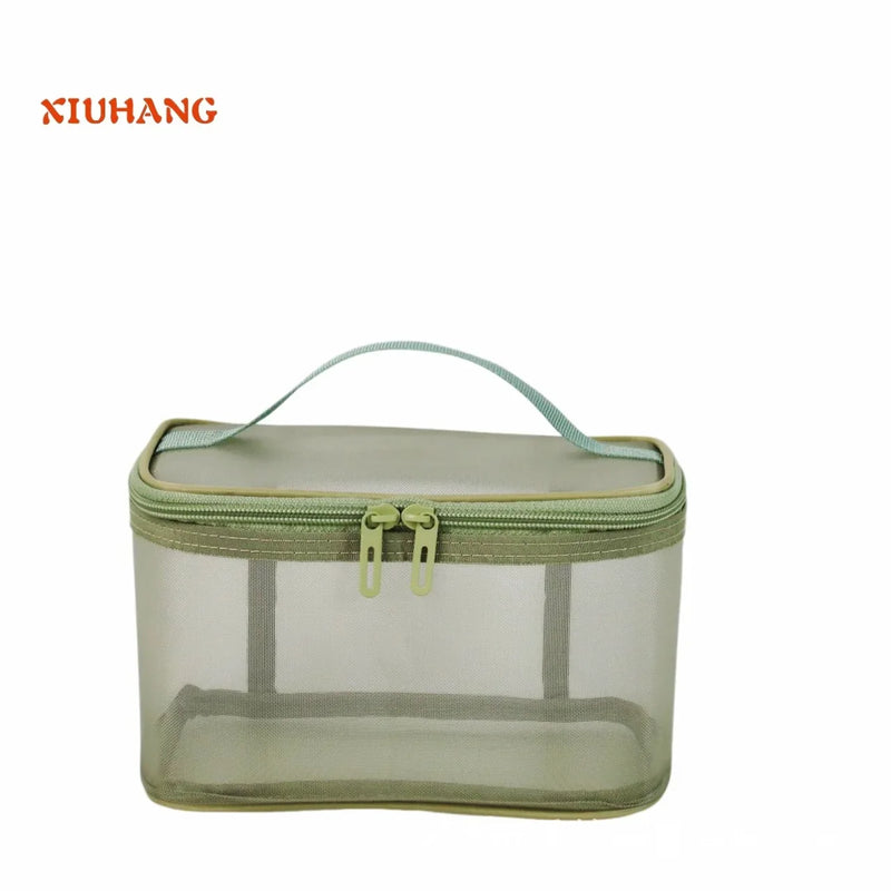 Women's Transparent Mesh Travel Cosmetic Bag Makeup and Toiletries Kit Storage Bag Make Up Organizer Bag
