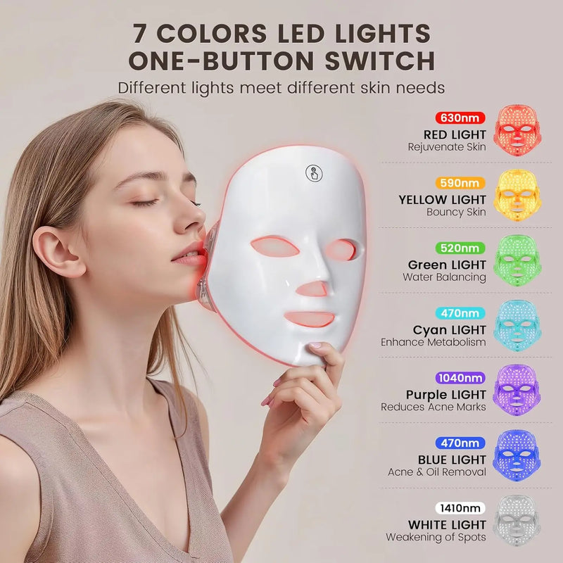 7 cores led máscara facial fóton terapia rosto cuidados com a pele máscara anti acne terapia rejuvenescimento da pele remoção de rugas rosto máscara de beleza