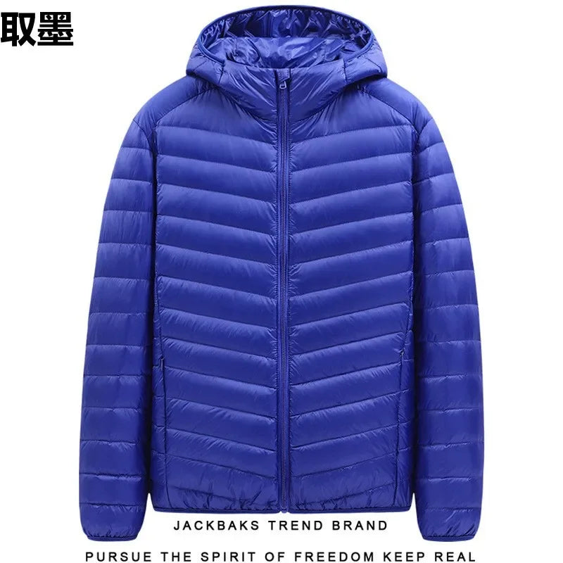 Hooded Cotton-Padded Men's Coat For Autumn Winter Plus Size Loose-Fit Cropped Stand Collar Lightweight Casual Warm Feather Jacke