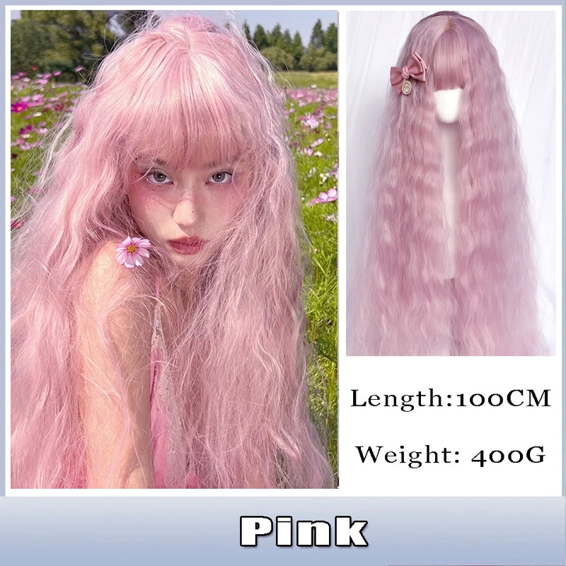 AOSI  20 Inch Fruit Green Long Straight Hair With Bangs Synthetic Heat-resistant Long Straight Hair Cos Wig