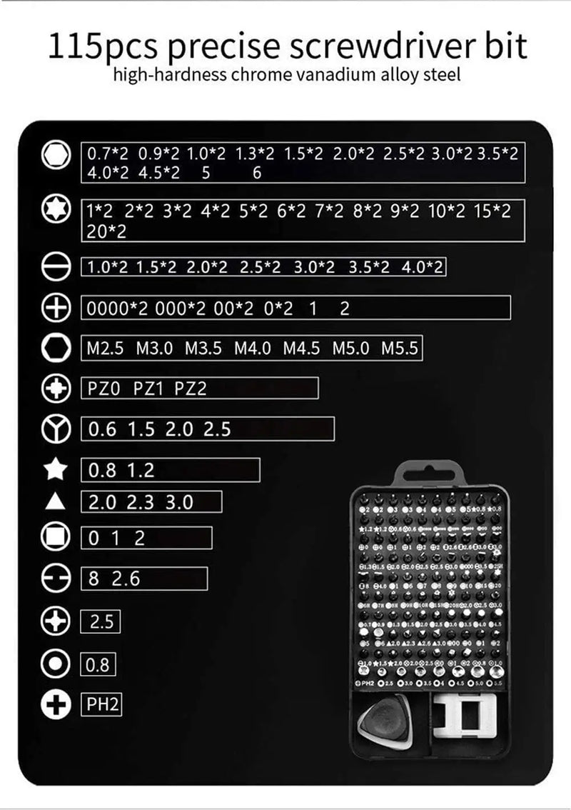 Conjunto de chave de fenda de precisão 115 em 1 kit de ferramentas de reparo com kit de chave magnética, conjunto de chave de fenda de precisão eletrônica com caixa