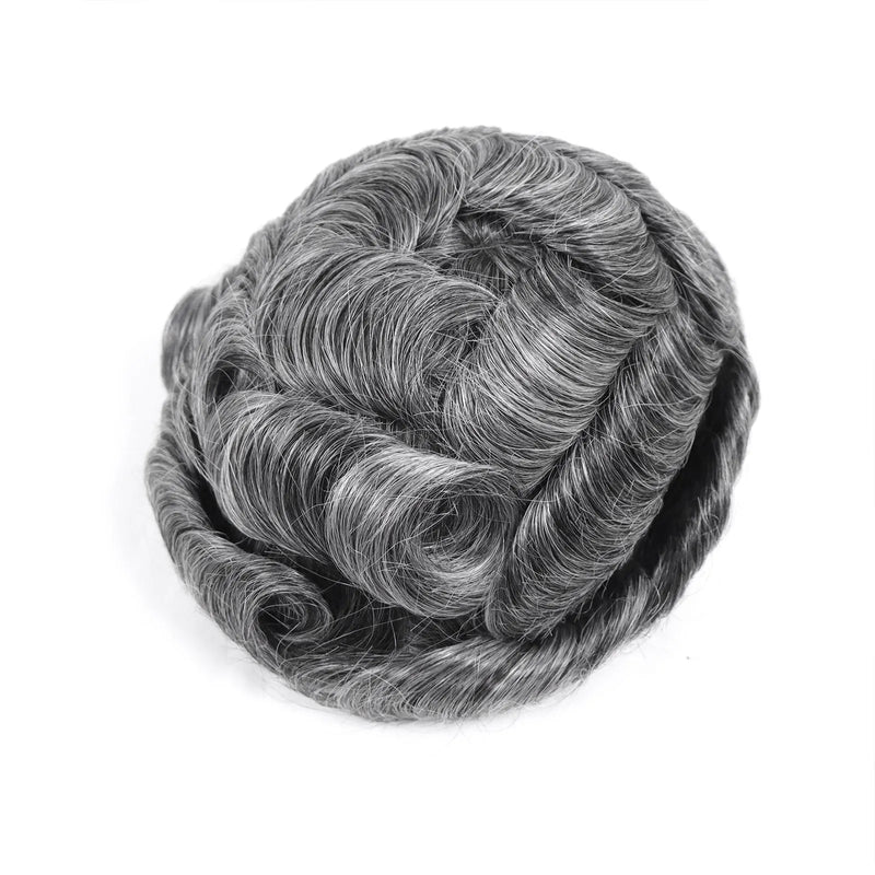 CC Shape Base Human Hair Toupee For Men Wig Mix Grey Brown Color PU Mono Lace Hair System Natural Wave Straight Replacement