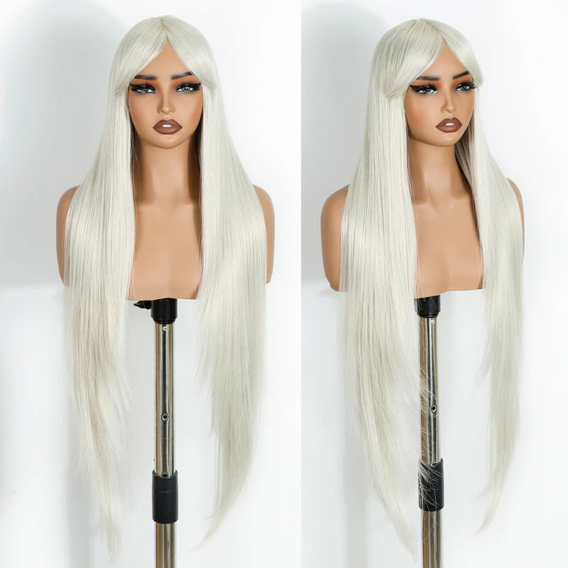 FREEDOM Synthetic Wigs For Women Long Straight Wig With Bangs White Burgundy Ombre Brown Wig Heat Resistant Fiber Cosplay Wigs