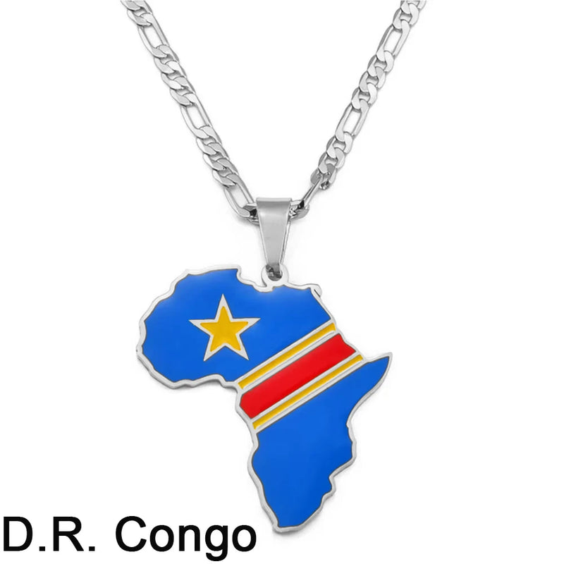 Anniyo 3.8CM Hip-hop South Sudan/Côte d'Ivoire/South Africa Map Flag and Africa Pendant Necklaces for Women Men Jewelry