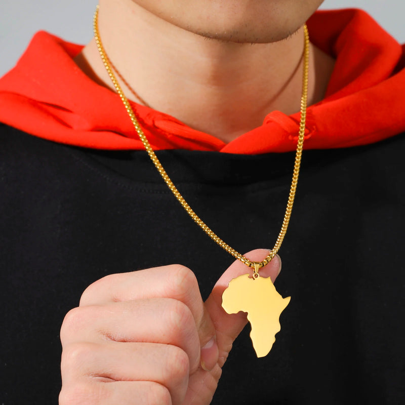 Amaxer African Map Pendant Necklaces For Women Stainless Steel Cutting Shape Simple Africa Map Jewelry Gift Wholesale