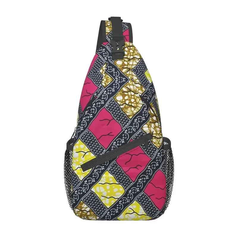 African Kente Cloth Design Sling Bag for Traveling Traditional Africa Ethnic Pattern Chest Crossbody Backpack Shoulder Daypack