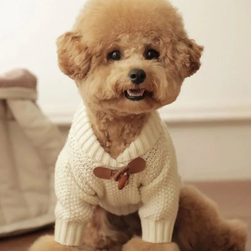 Pet Schnauzer Sweater Winter Teddy Cowl Button Knit Sweater Cat Bichon Winter Warm Clothes Small Dog Soft Clothes