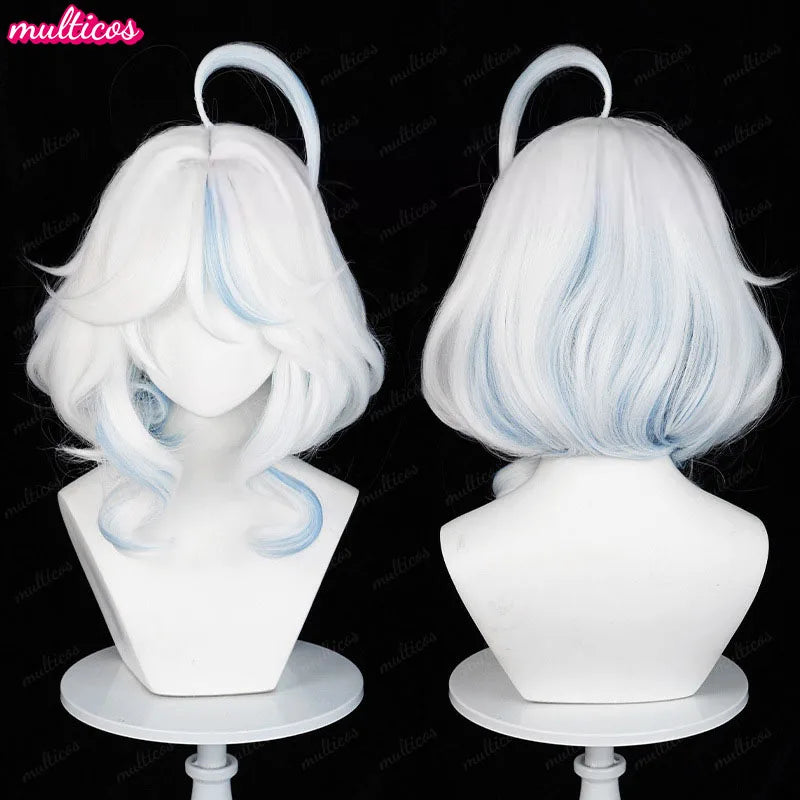 High Quality Focalors Wig Fontaine Furina Cosplay Wig Game Genshin Blue White Heat Resistant Synthetic Hair Anime Wigs + Wig Cap