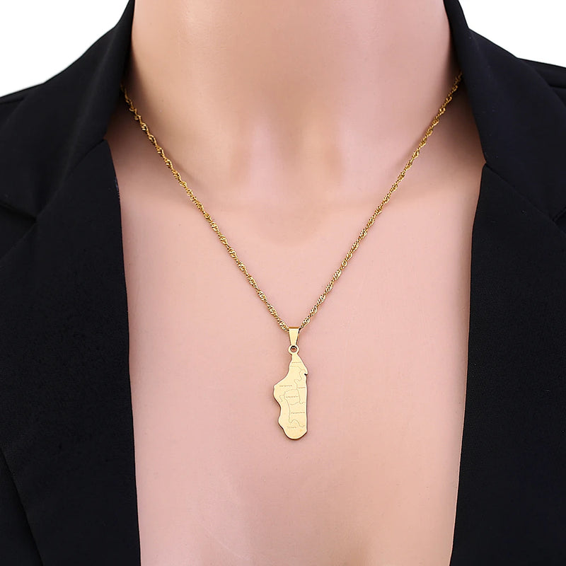 Fashion Madagascar Map City Pendant Necklace Stainless Steel African Men Women Ethnic Map Jewelry Gift