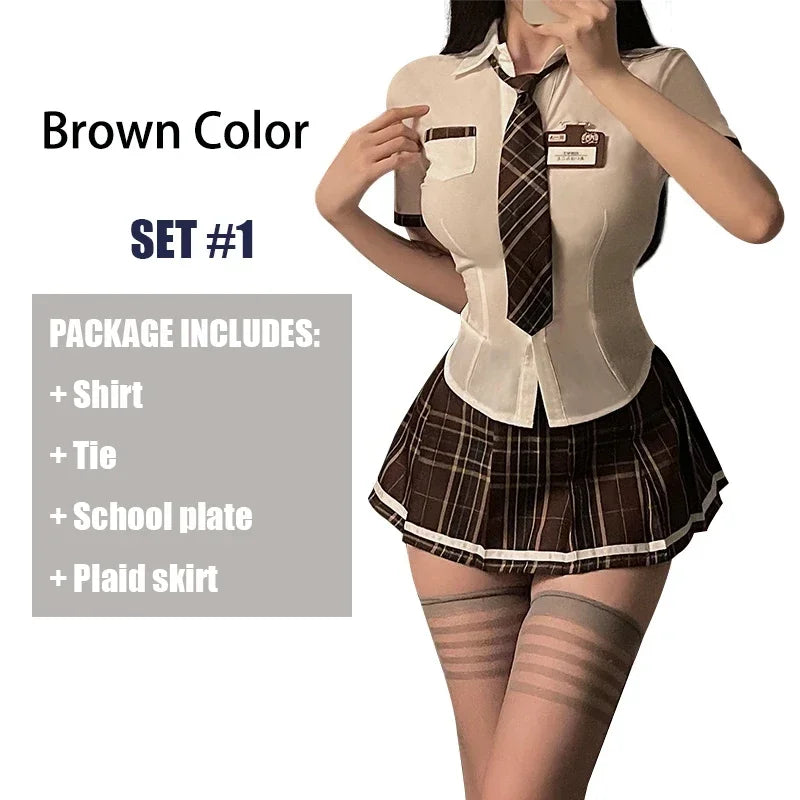 Estudante cosplay trajes feminino lingerie sexy uniforme estudante plissado mini saia impertinente nightwear roleplay sleepwear
