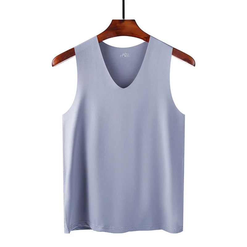 Summer Men's Non-Marking Ice Silk Undershirt Men's Slim Sports Fitness Cross-Body Bottoming Sleeveless Breathable Home wear