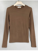 Camiseta estilo coreano magro camisetas 2025 sexy camisetas de algodão manga longa verão topos camiseta femme cáqui azul branco preto