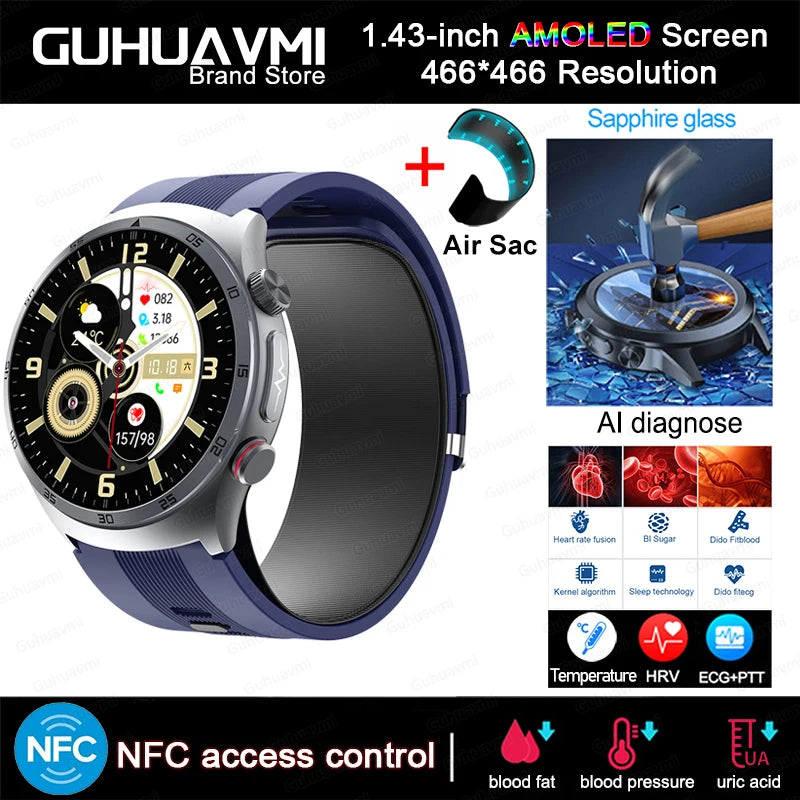 Non-invasive Health Monitor air pump+Airbag type true blood Smart Watch measurement Blood Fat Uric Acid ECG Smart watch 2025 NEW