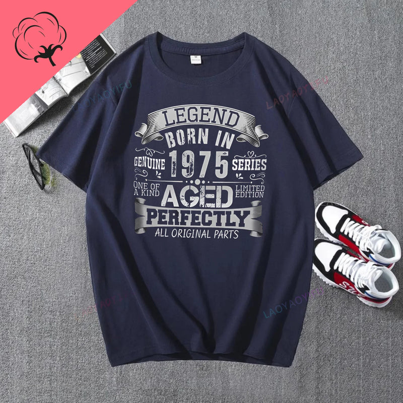 LEGEND BORN IN 1975 AGED Printed T-shirt Fun 50th Birthday Gift Personalized Short Sleeves Men Clothing Graphic Streetwear