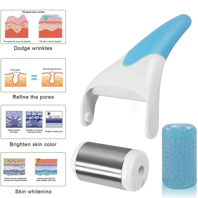 Pele legal rolo de gelo massageador rolo de gelo de aço inoxidável massagem facial ferramenta de relaxamento cuidados com a pele beleza levantamento rolo facial